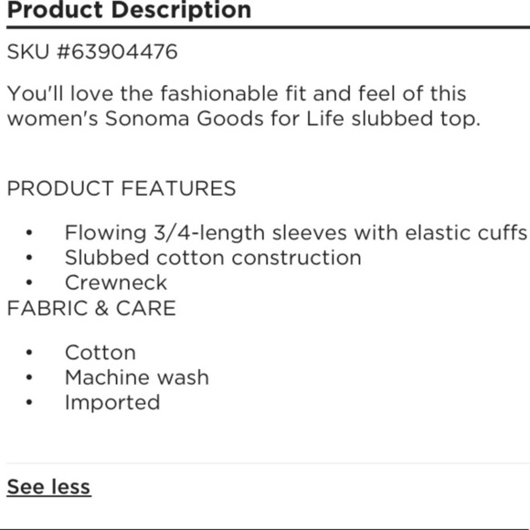 SONOMA 1XT Goods For Life Plus slubbed cotton bell sleeve with elastic c… - Picture 8 of 11